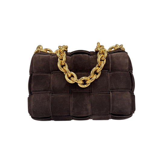 Bottega Veneta Padded Chain Cassette Brown Velvet Gold