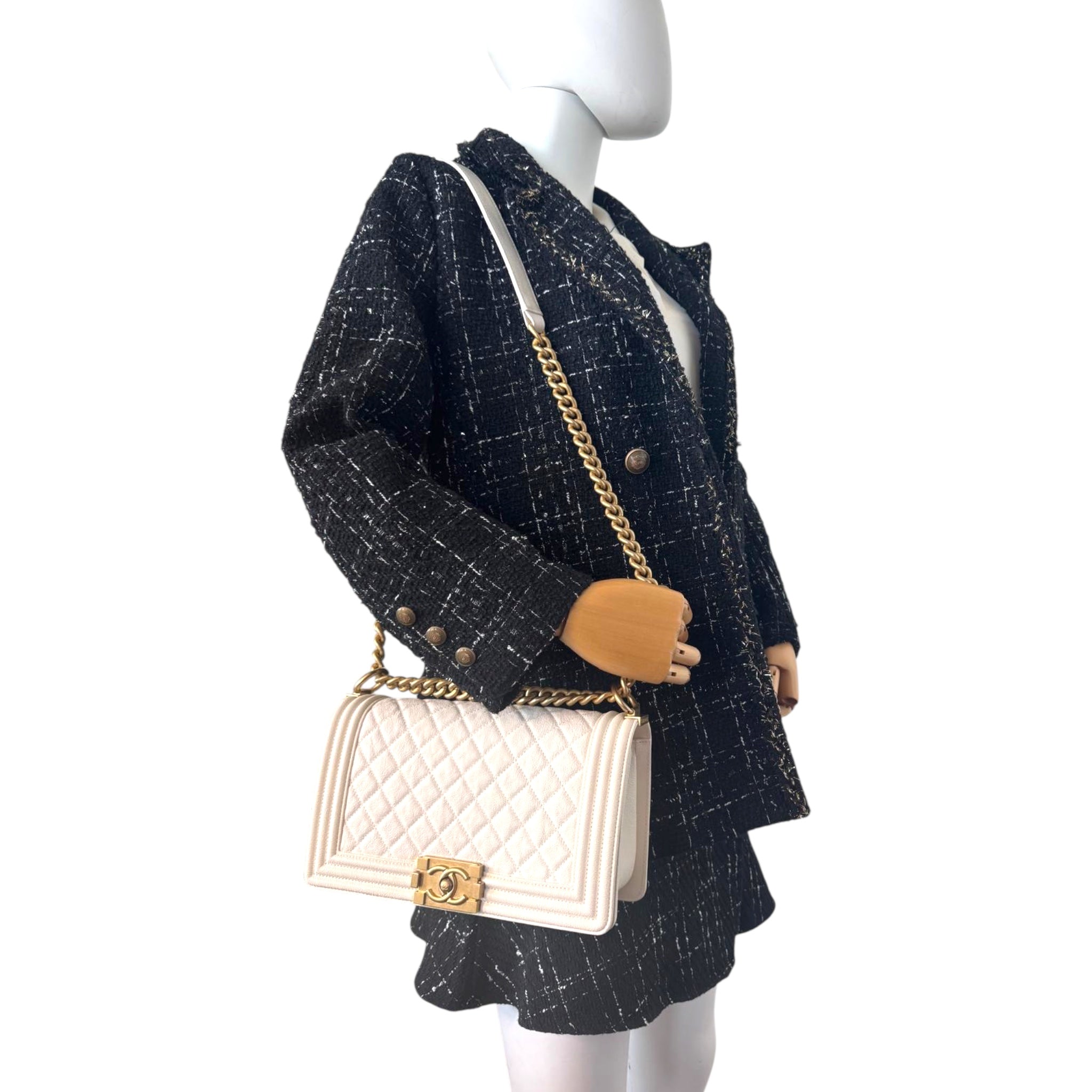 Chanel Boy New Medium White Lambskin Gold