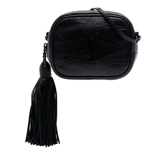 Saint Laurent Blogger Mini Black Croc Embossed Calfskin