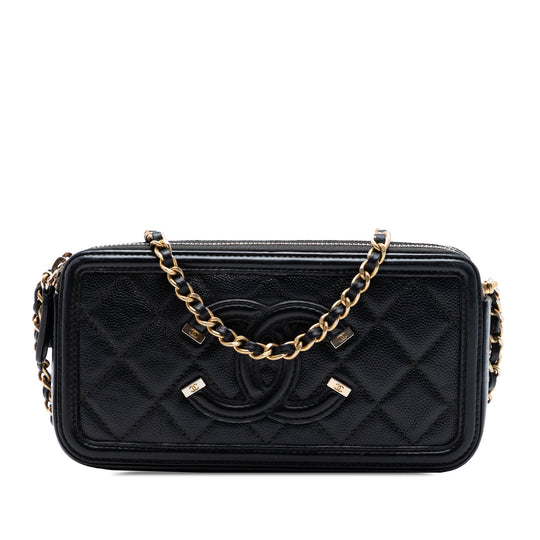 Chanel CC Filigree Clutch With Chain Black Caviar