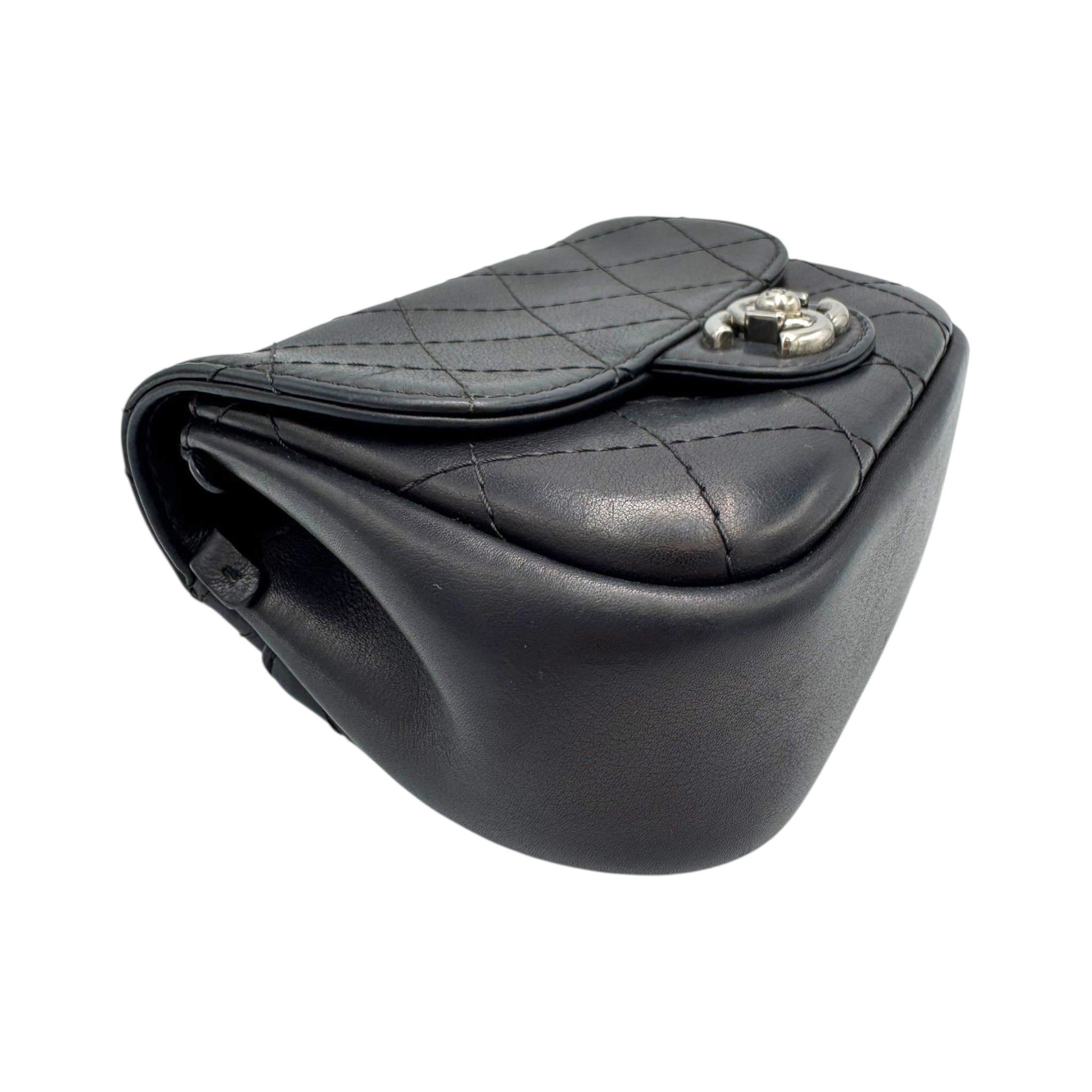 Chanel Mini Camera Crossbody Bag Lambskin Black Silver