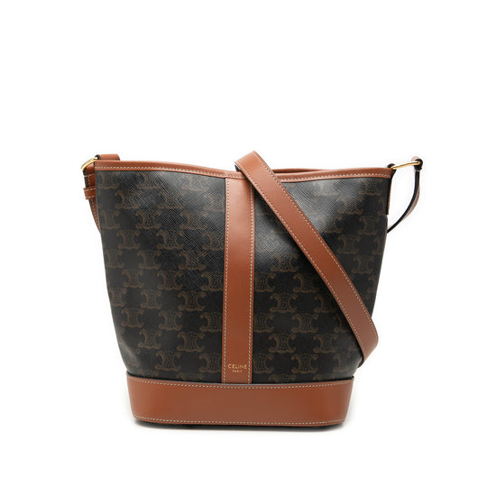 Celine Triomphe Bucket Small Brown Coated Canvas Calfskin