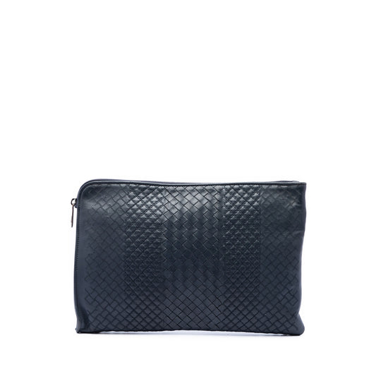 Bottega Veneta Intreccio Imperatore Zip Clutch Blue Nappa Leather