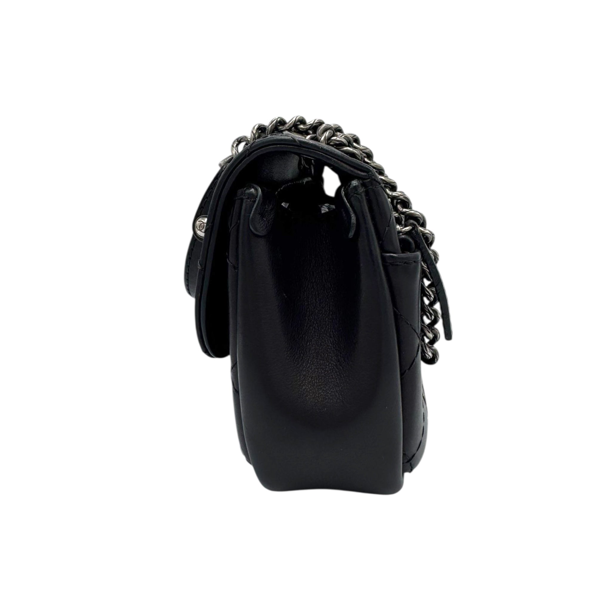 Chanel Mini Camera Crossbody Bag Lambskin Black Silver