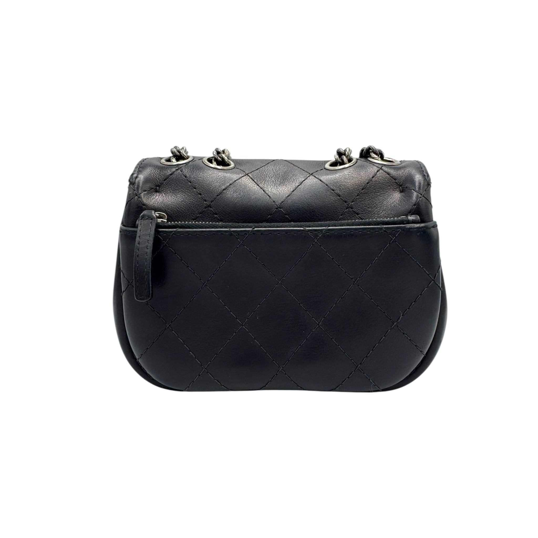 Chanel Mini Camera Crossbody Bag Lambskin Black Silver