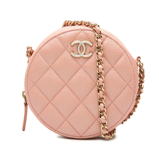 Chanel Round Clutch Pink Iridescent Caviar