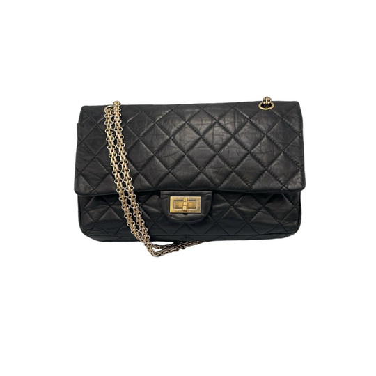 Chanel 2.55 Reissue Jumbo Nero Pelle di vitello invecchiata Oro