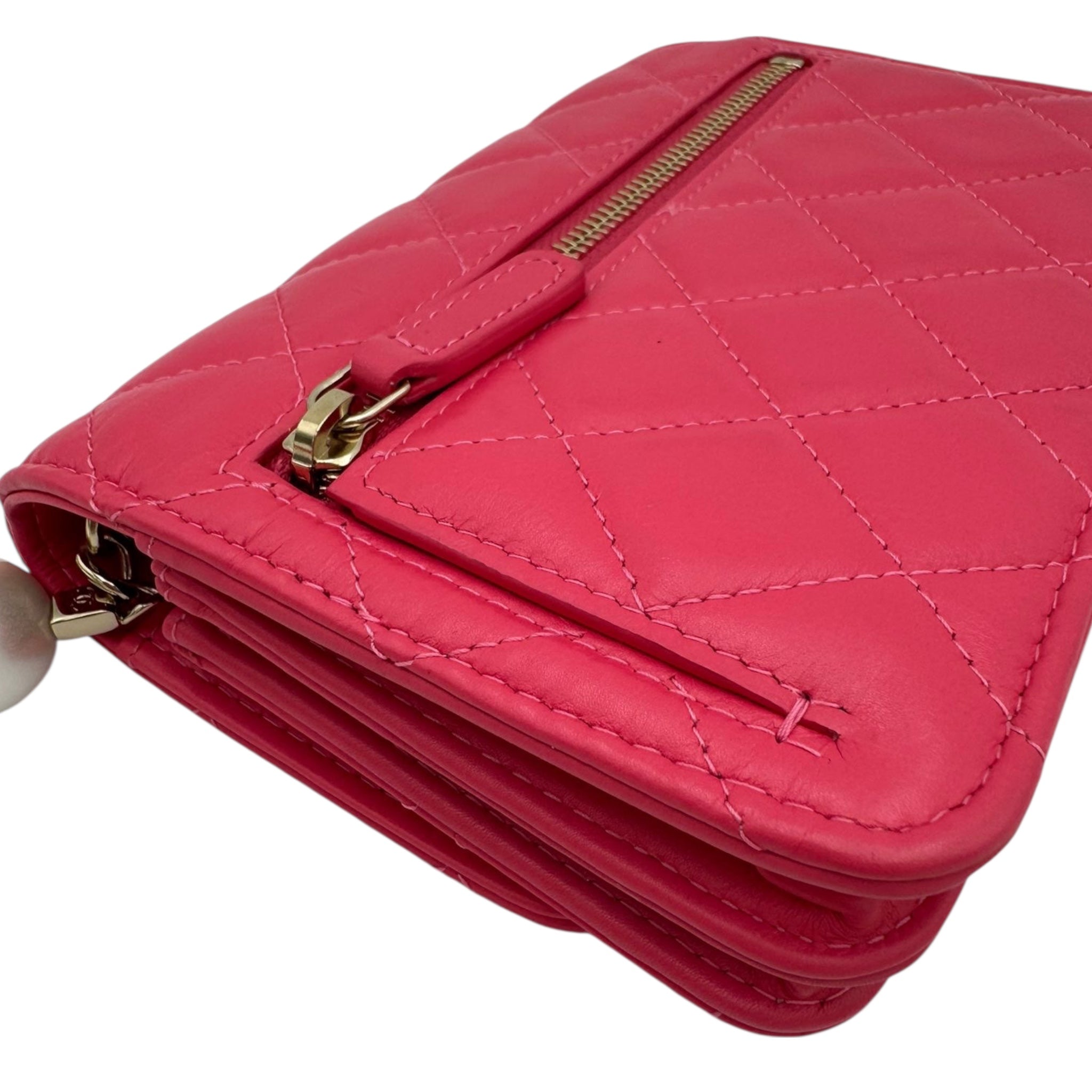 Chanel WoC Mini Pink Lambskin Silver Pearl Strap