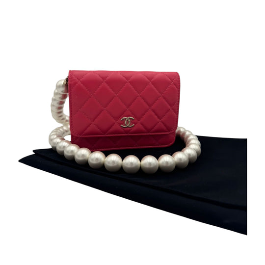 Chanel WoC Mini Pink Lambskin Silver Pearl Strap
