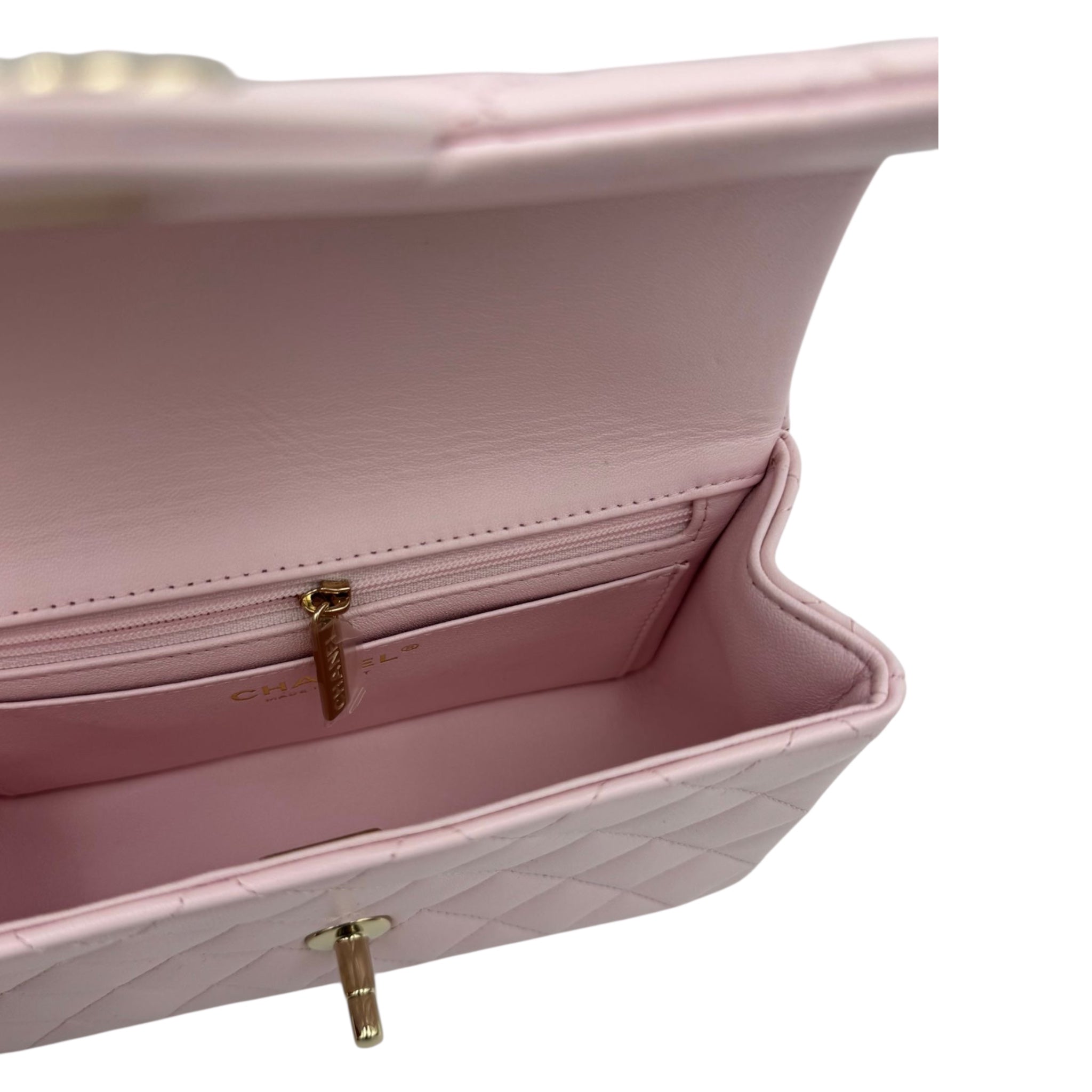 Chanel 22P Top Handle Rectangular Mini Light Pink Lambskin Gold