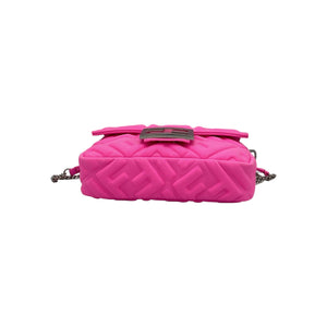 Fendi Baguette Chain Bag Mini Fluorescent Pink Rubberized/Silicone embossed FF Logo Silver