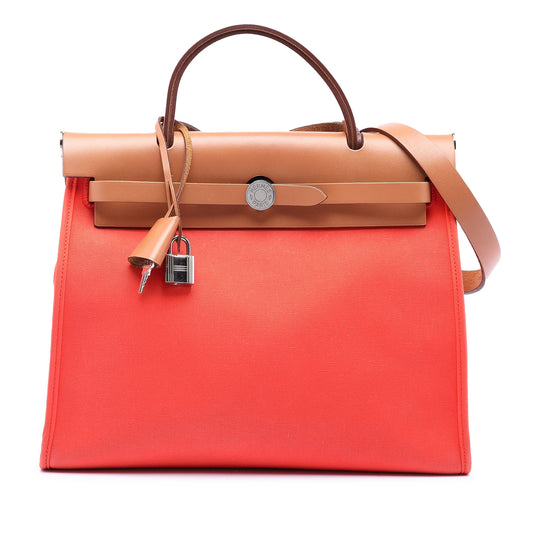 Hermès Herbag Zip 31 Red Canvas Brown Calfskin