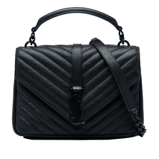 Saint Laurent College Medium Black Chevron Sheepskin Leather