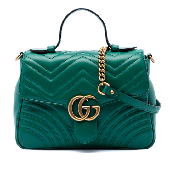 Gucci GG Marmont Matelassé Top Handle Small Green Calfskin Gold