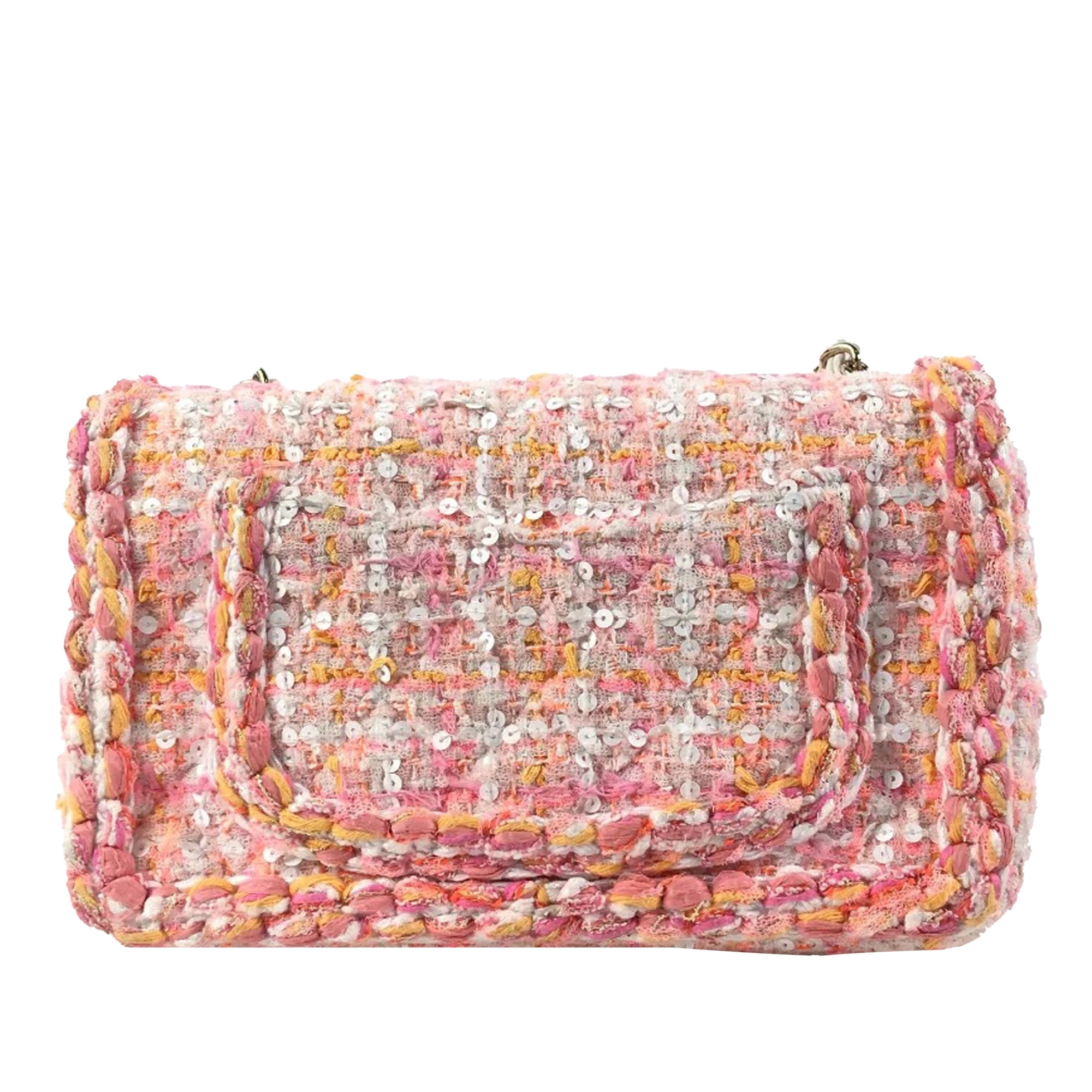 Chanel Classic Rectangular Flap Bag Mini Multicolor Tweed Gold