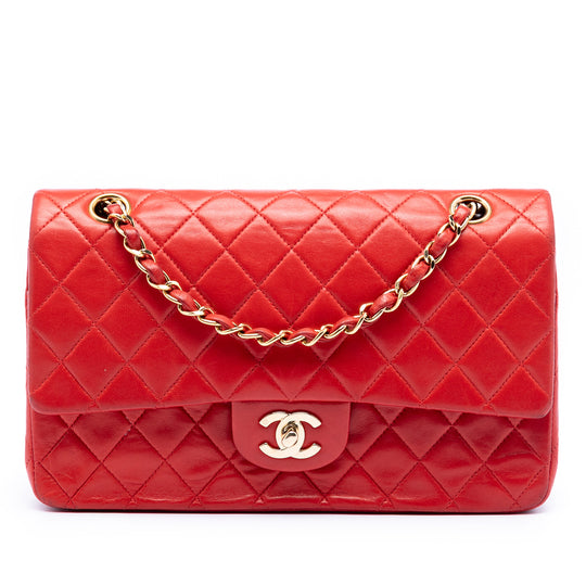 Chanel Classic Double Flap Medium Red Lambskin Gold