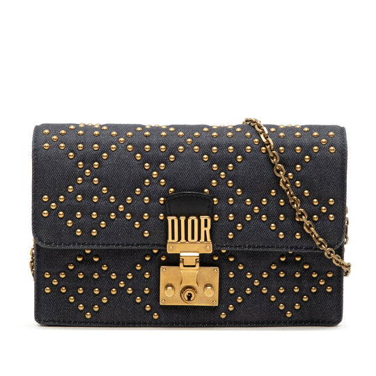 Dior DiorAddict Wallet on Chain Studded Blue Denim