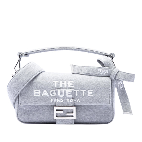 Fendi Medium Jersey Logo Baguette Gray Cotton