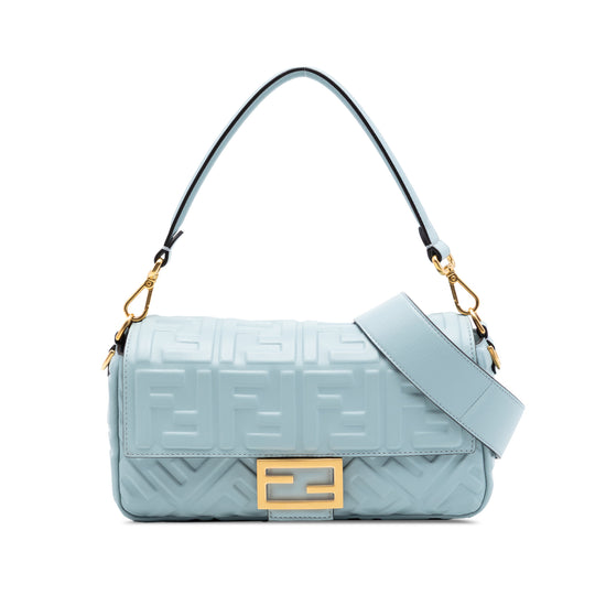 Fendi Zucca Baguette Satchel Blue Calfskin