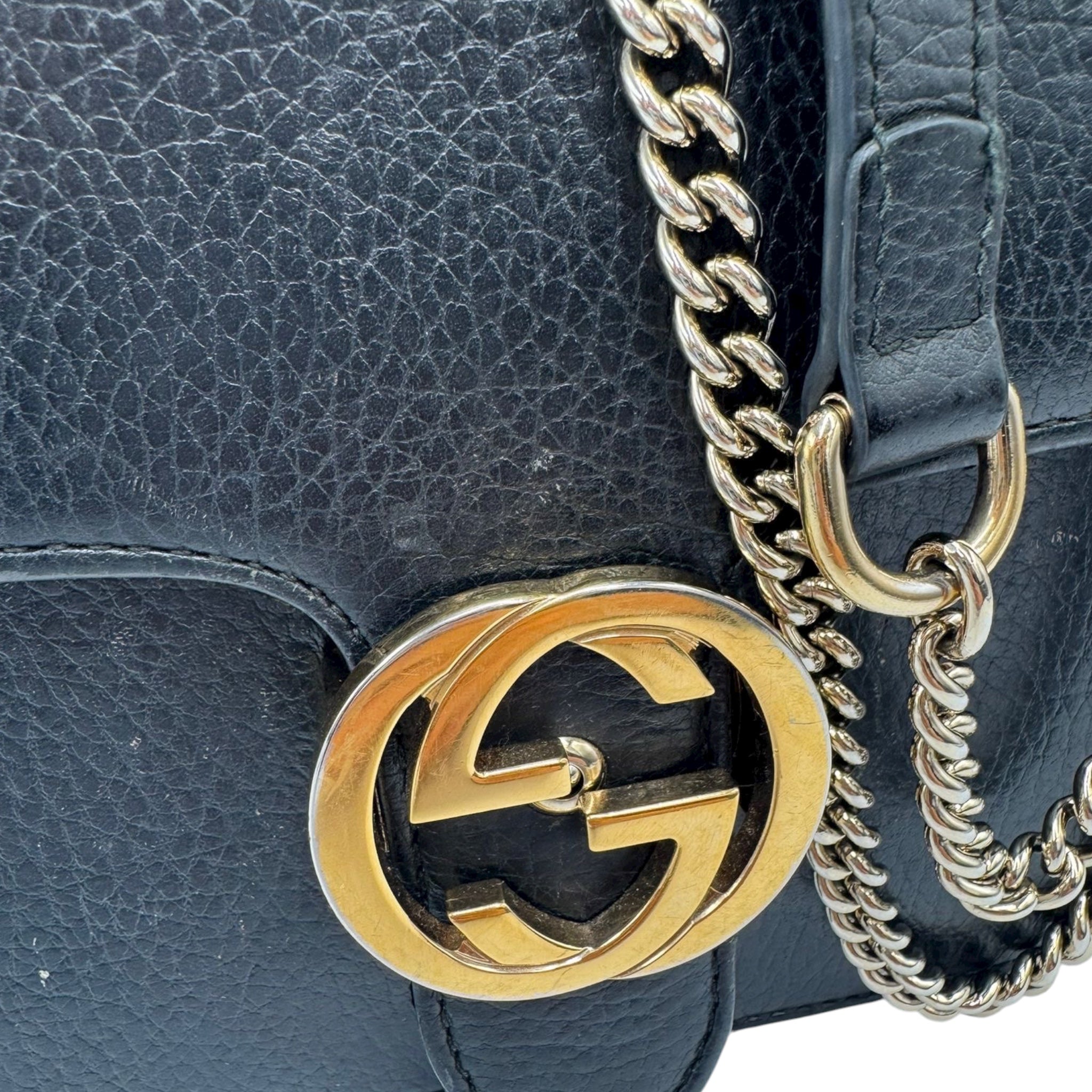 Gucci Interlocking GG Small Black Calfskin Gold