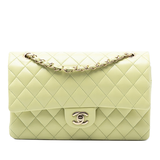 Chanel Classic Double Flap Medium Green Lambskin Gold