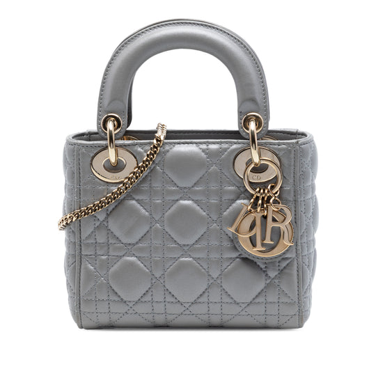 Dior Lady Dior Mini Gray Lambskin Leather