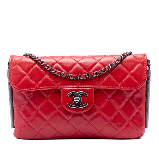 Chanel LAX Classic Single Flap Red Lambskin Gunmetal
