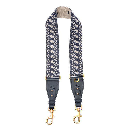 Dior Oblique Bag Strap Blue Embroidered Canvas Gold