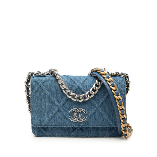 Chanel 19 Flap Wallet On Chain Blue Denim
