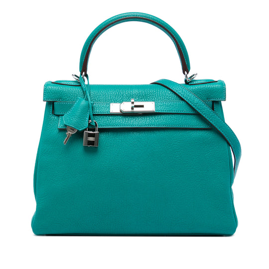 Hermès Kelly II Retourne 28 Blue Clemence Leather