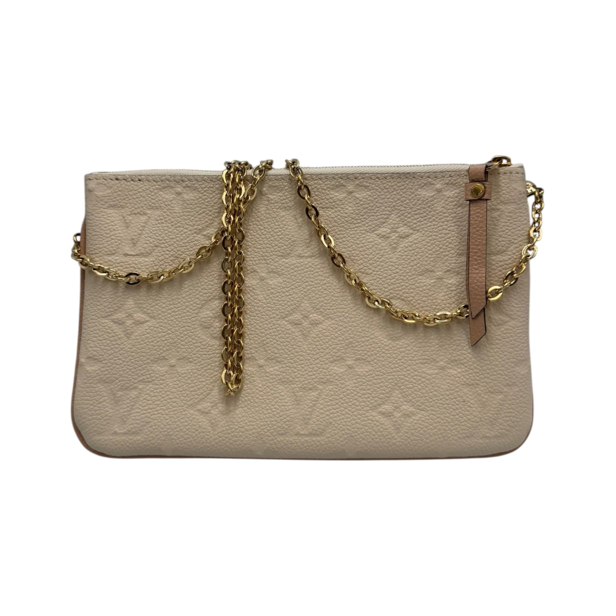 Louis Vuitton Double Zip Pochette Bicolor Pink Beige / Cream Empreinte