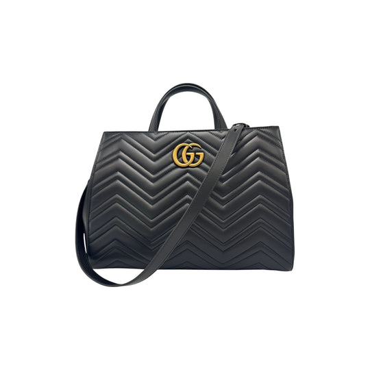 Gucci GG Marmont Tote Bag Medium Black Matelassé Gold