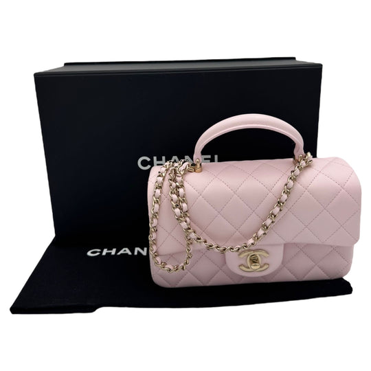 Chanel 22P Top Handle Rectangular Mini Light Pink Lambskin Gold