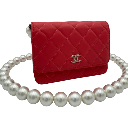Chanel WoC Mini Pink Lambskin Silver Pearl Strap