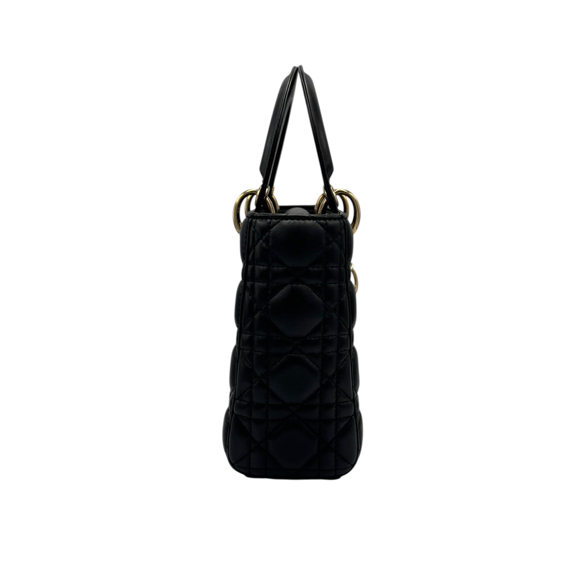Dior Lady Dior Medium Black Lambskin Gold