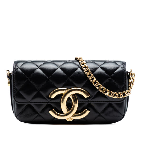 Chanel Giant CC Flap Phone Holder Black Lambskin