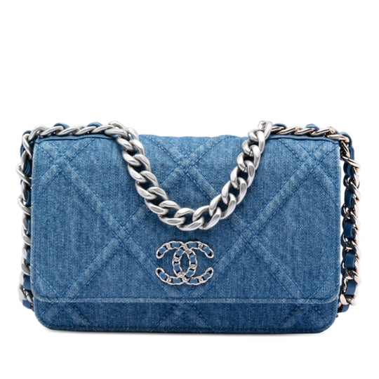Chanel 19 Flap Wallet On Chain Blue Denim