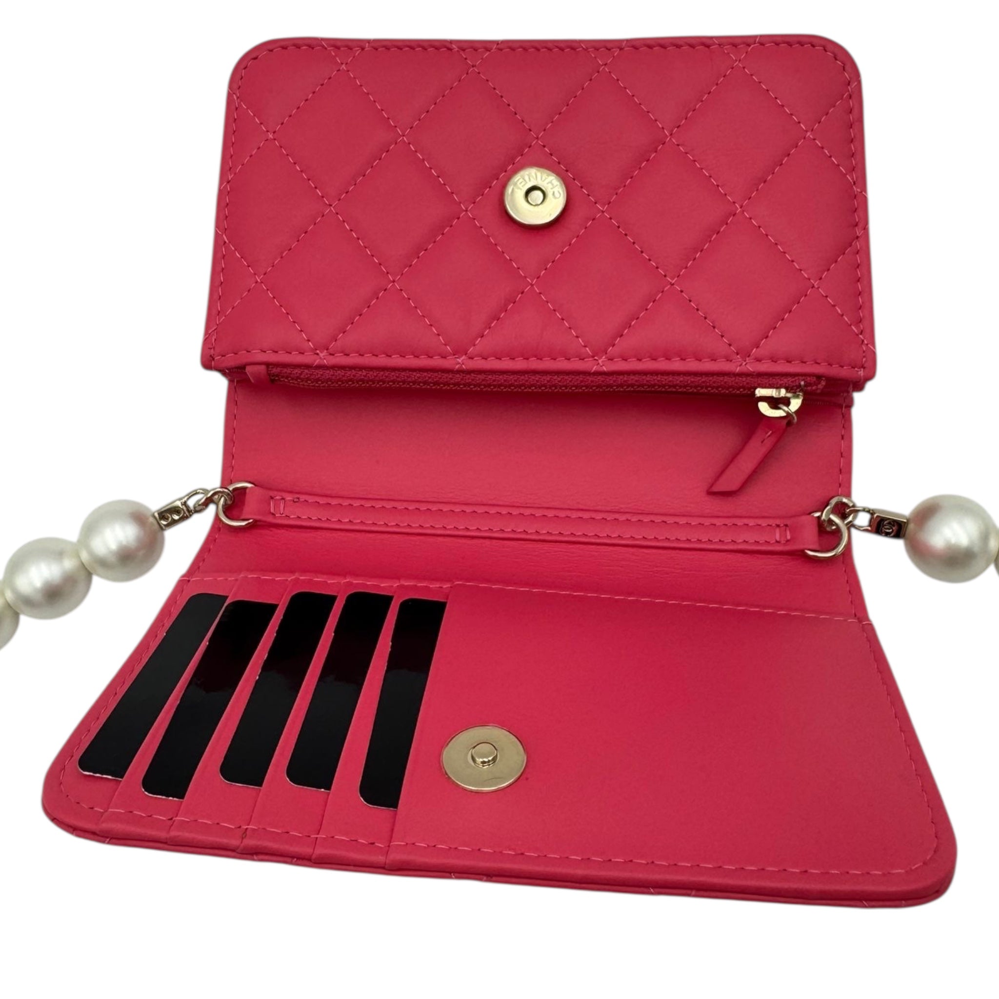 Chanel WoC Mini Pink Lambskin Silver Pearl Strap