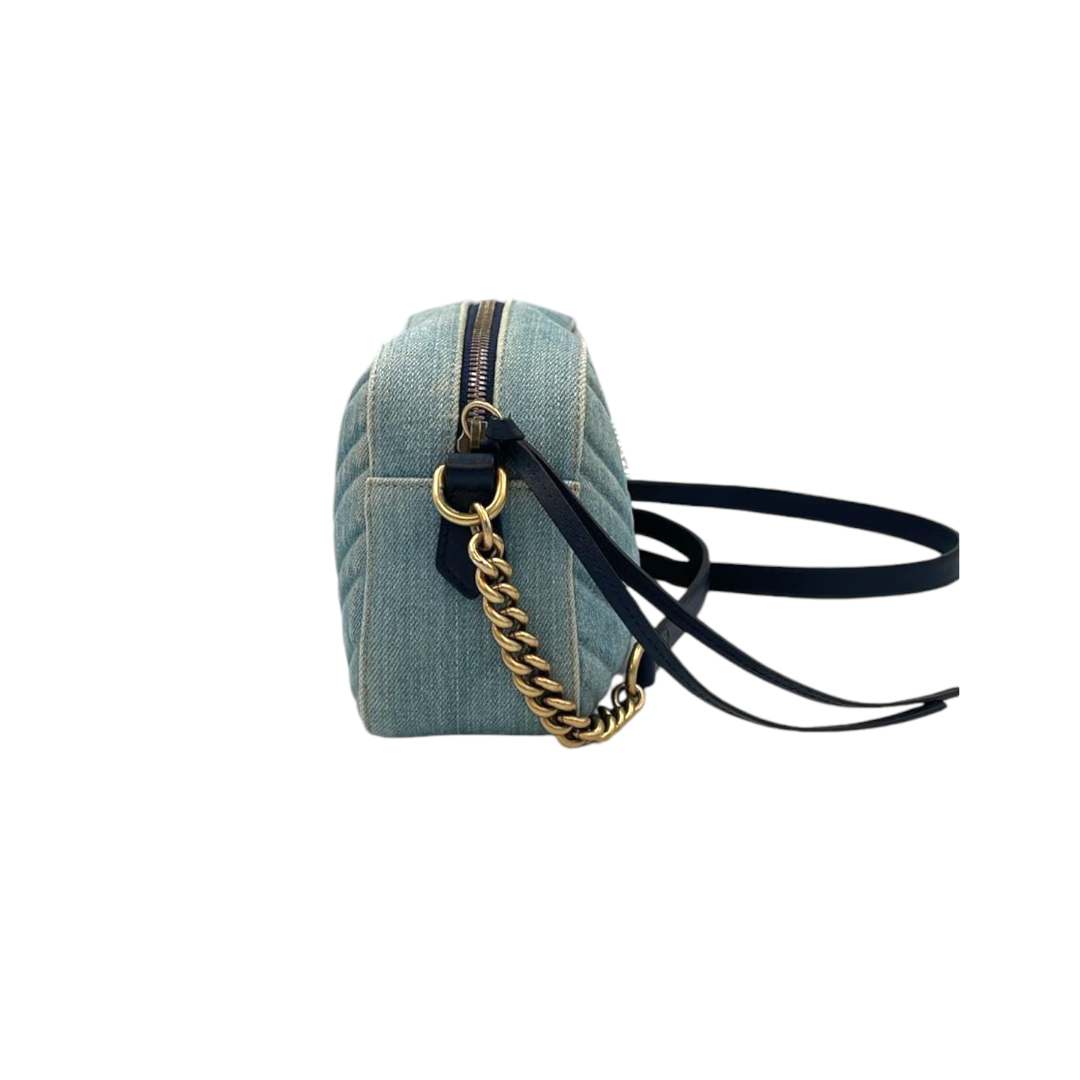 GG GG GG Marmont Crossbody Bag Blue Quilted Velvet