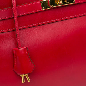 Hermès Kelly Retourne 32 Rouge Vif Tadelakt Gold