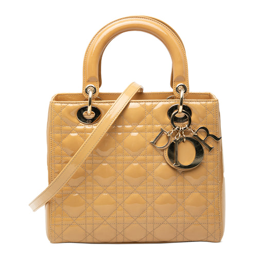 Dior Lady Dior Medium Beige Patent Leather