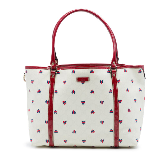 Gucci GG Supreme Hearts Joy Tote Medium White Coated Canvas