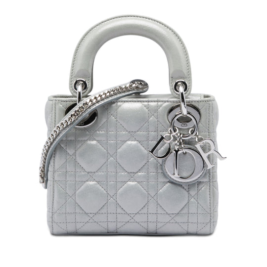 Dior Lady Dior Mini Silver Lambskin