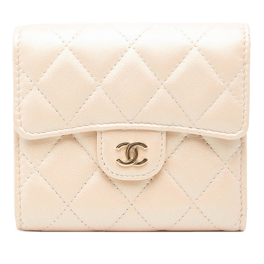 Chanel Quilted Compact Wallet Brown Lambskin
