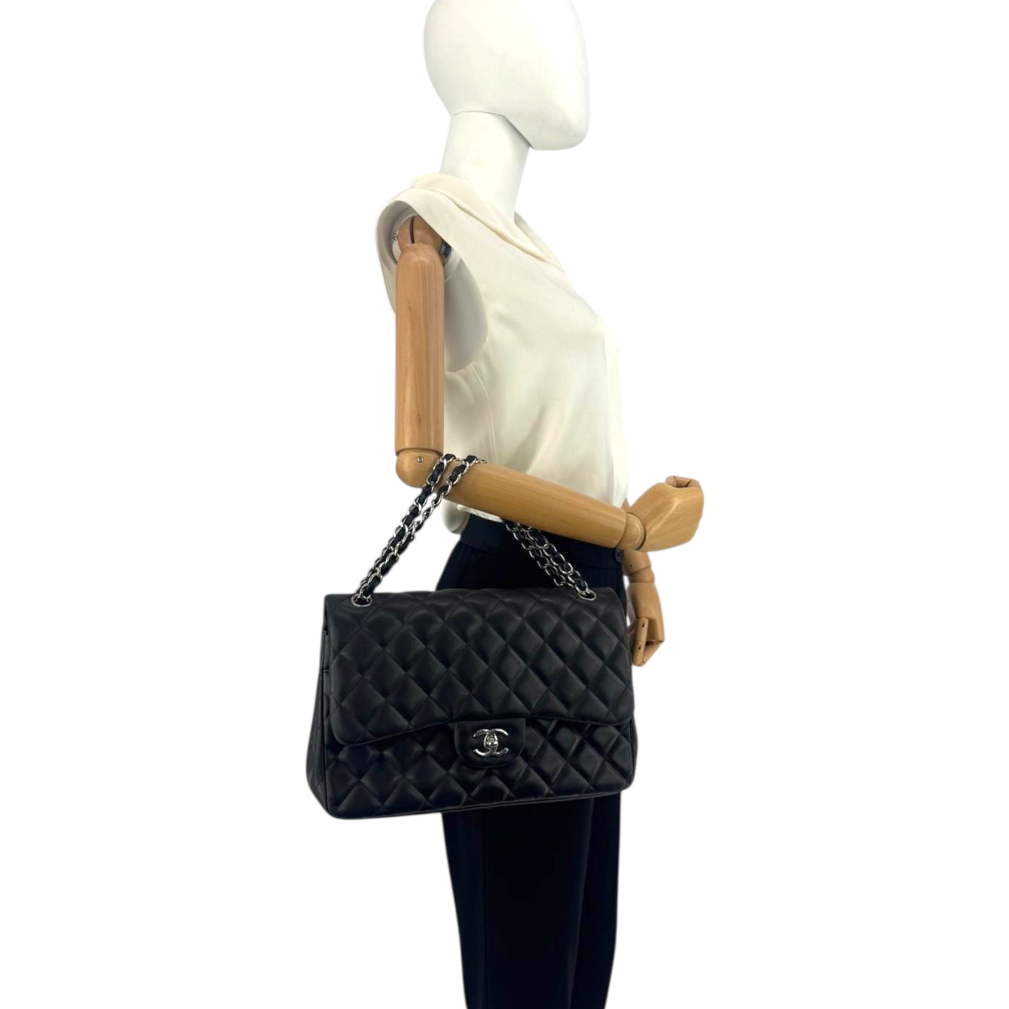 Chanel Classic Double Flap Jumbo Black Calfskin Silver