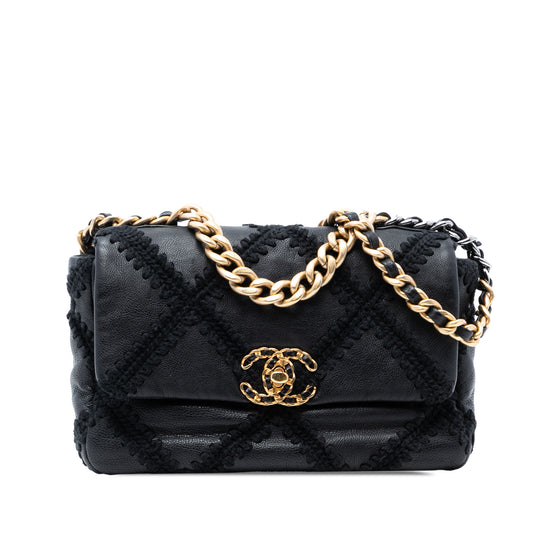 Chanel 19 Flap Medium Black Crochet Calfskin