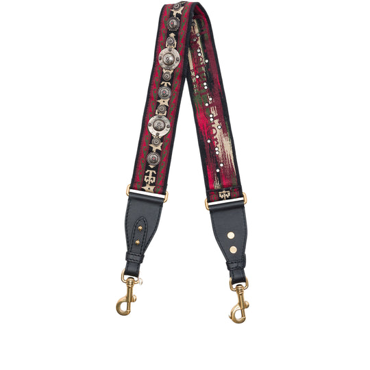 Dior Studded Embroidered Strap Red Canvas Calfskin