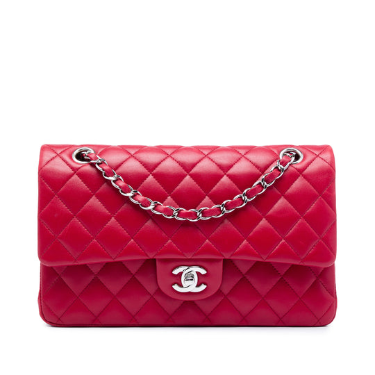 Chanel Classic Double Flap Medium Red Lambskin Silver