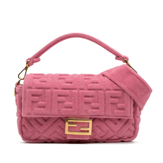 Fendi Baguette Satchel Pink Terry Cloth Cotton