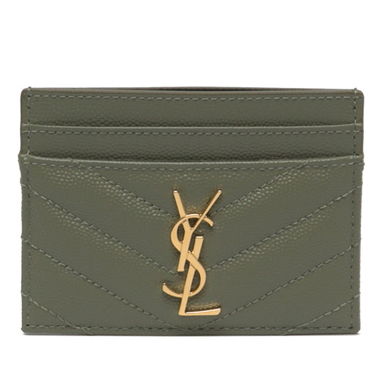 Saint Laurent Cassandre Card Holder Green Chevron Calfskin